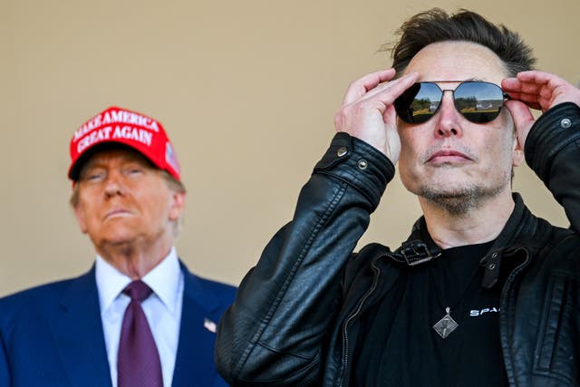 <p>Donald Trump and Elon Musk watch the launch of the sixth test flight of the SpaceX Starship rocket in Brownsville, Texas, on 19 November </p>
