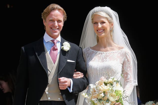 <p>Thomas Kingston and Lady Gabriella Windsor after their wedding at St George’s Chapel in Windsor in 2019 (Chris Jackson/PA)</p>