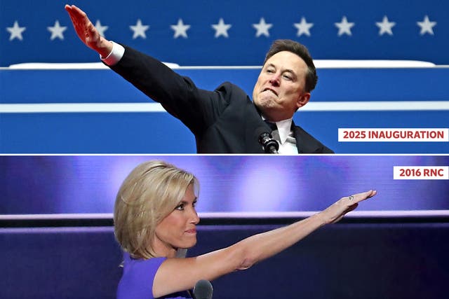 <p>Laura Ingraham and Elon Musk have both faced criticism for making gestures that resemble Nazi salutes </p>