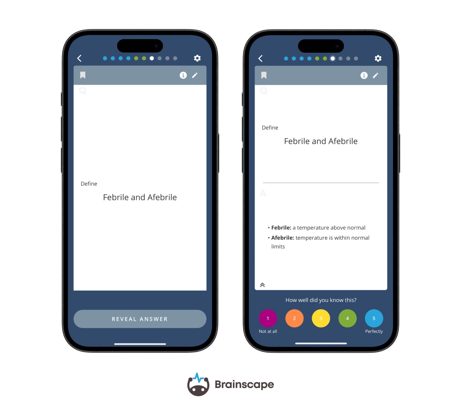 Example of a flashcard question-and-answer pair in Brainscape's NCLEX Nursing study app