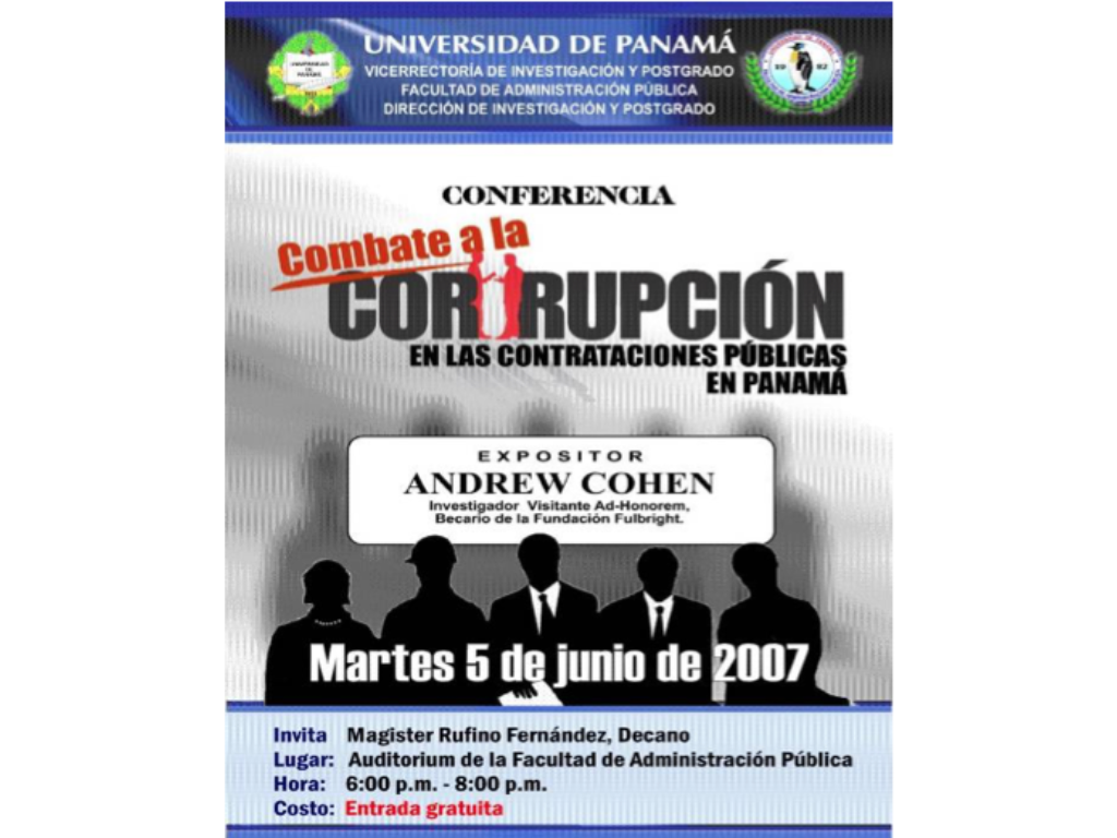 Spanish poster about a conference and speech by Andrew Cohen
