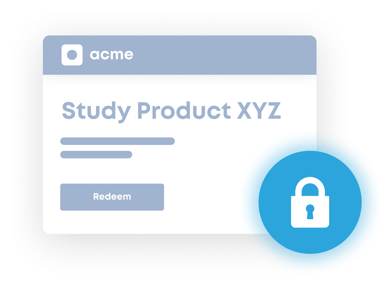 Landing page with the name of a company and the class they have created with all other text blocked out and a Redeem button at the bottom.  There is a lock icon on top of the modal.