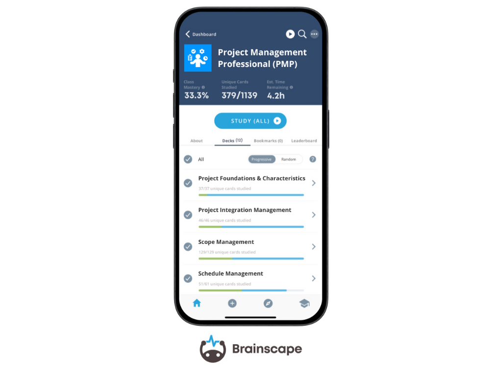 Brainscape PMP study flashcards mobile