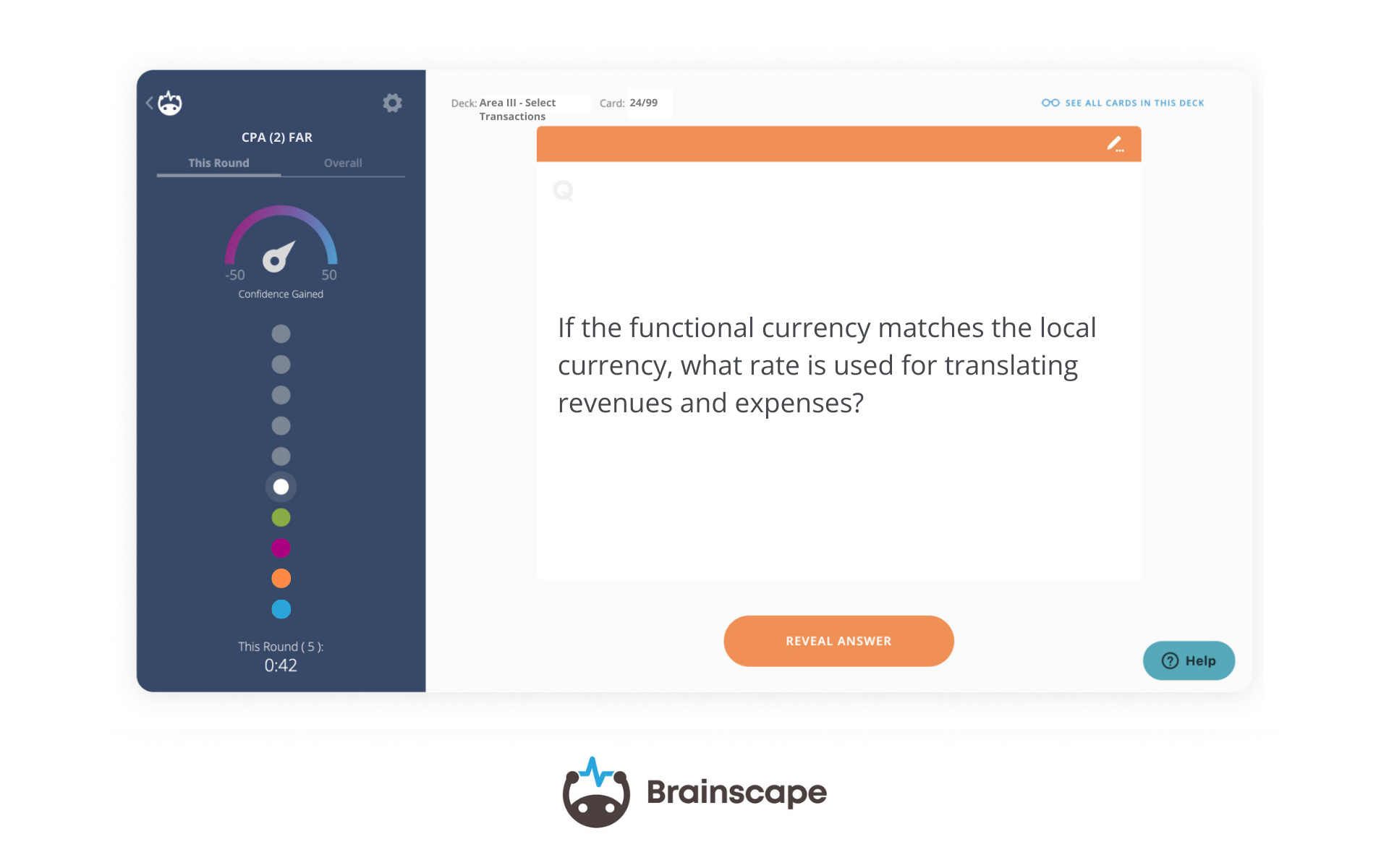 Brainscape's digital CPA FAR flashcards, web study experience